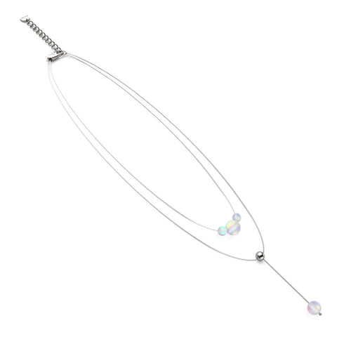 Arc-en-ciel Blanc | Argent | Suspension double cascade de verre sirène